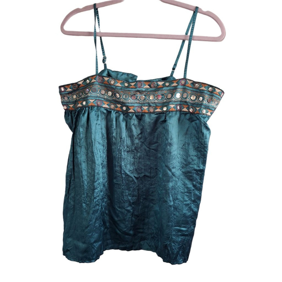 At Last Tops - AT LAST Teal Embellished Camisole L party wear evening wear Y2K